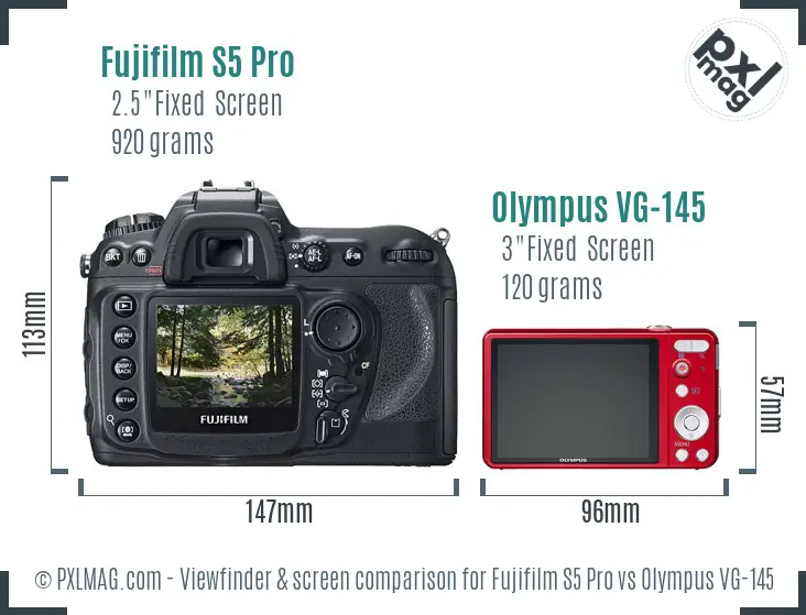 Fujifilm S5 Pro vs Olympus VG-145 Screen and Viewfinder comparison
