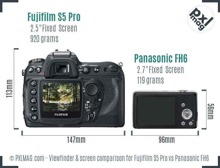Fujifilm S5 Pro vs Panasonic FH6 Screen and Viewfinder comparison