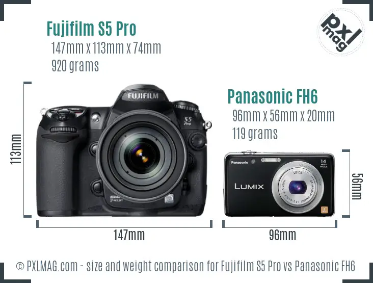 Fujifilm S5 Pro vs Panasonic FH6 size comparison