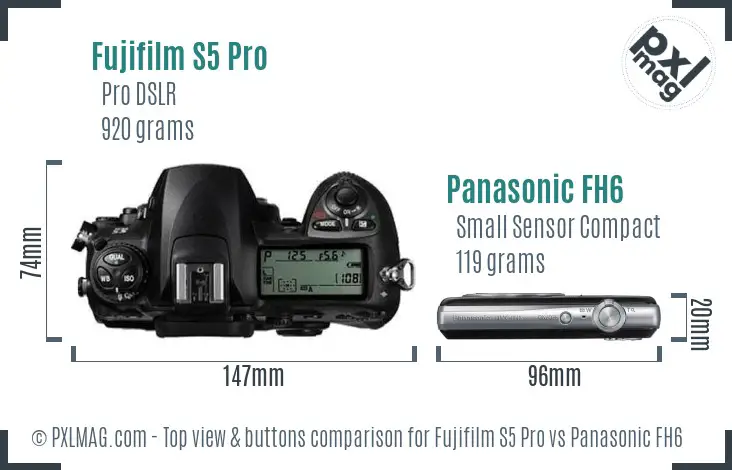 Fujifilm S5 Pro vs Panasonic FH6 top view buttons comparison