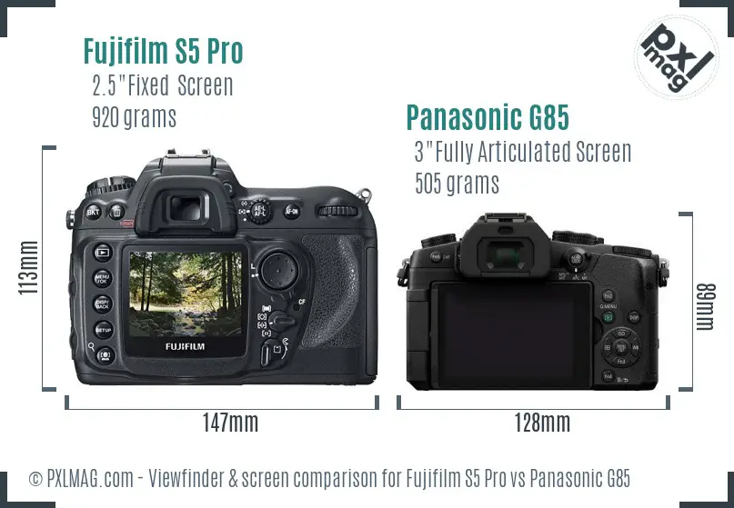 Fujifilm S5 Pro vs Panasonic G85 Screen and Viewfinder comparison