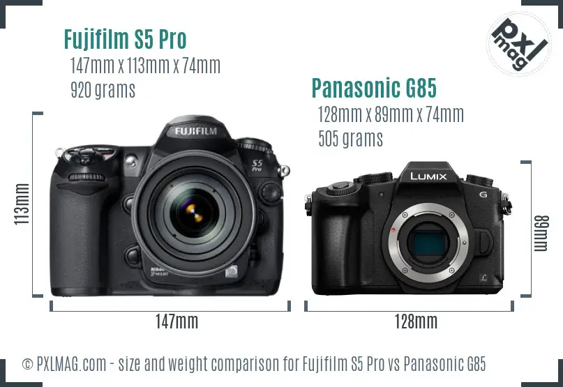 Fujifilm S5 Pro vs Panasonic G85 size comparison