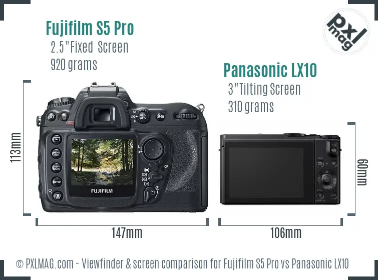 Fujifilm S5 Pro vs Panasonic LX10 Screen and Viewfinder comparison