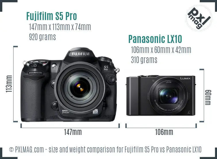 Fujifilm S5 Pro vs Panasonic LX10 size comparison