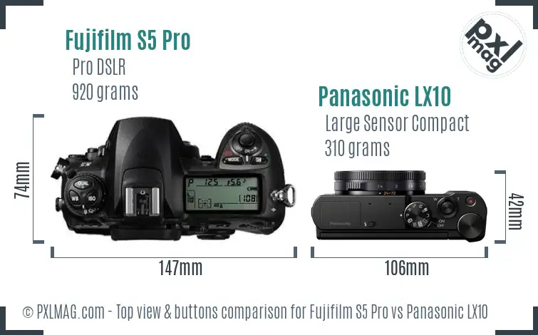 Fujifilm S5 Pro vs Panasonic LX10 top view buttons comparison