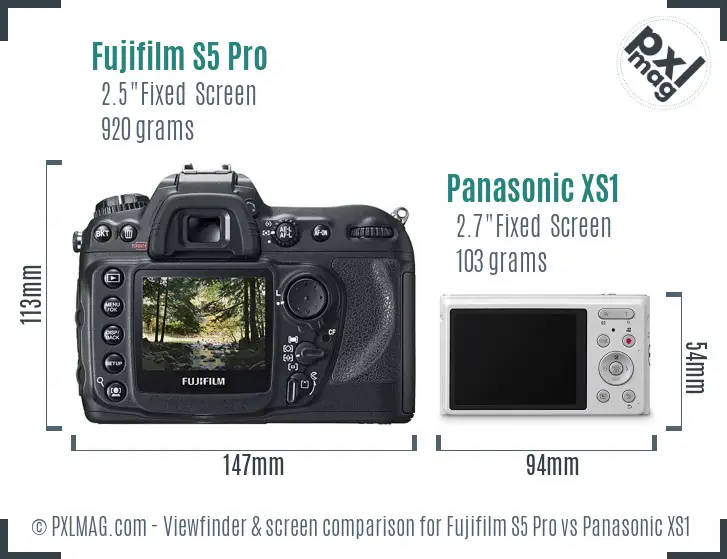 Fujifilm S5 Pro vs Panasonic XS1 Screen and Viewfinder comparison