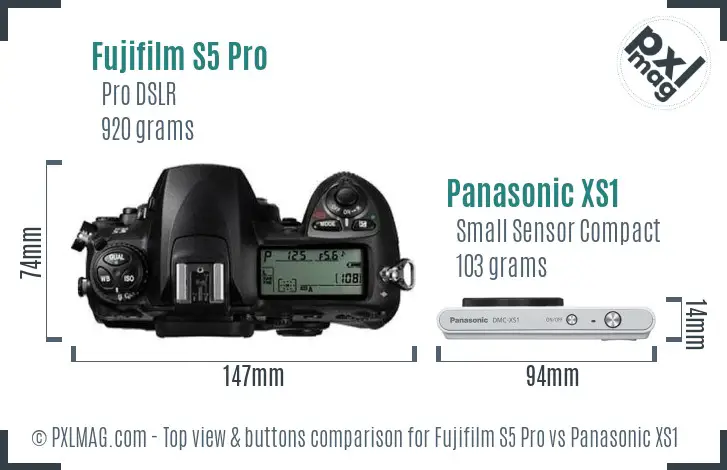 Fujifilm S5 Pro vs Panasonic XS1 top view buttons comparison