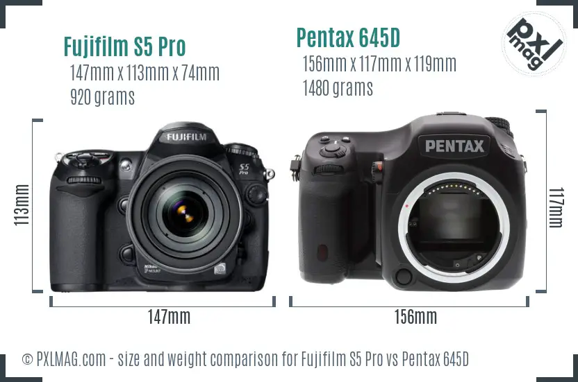 Fujifilm S5 Pro vs Pentax 645D size comparison
