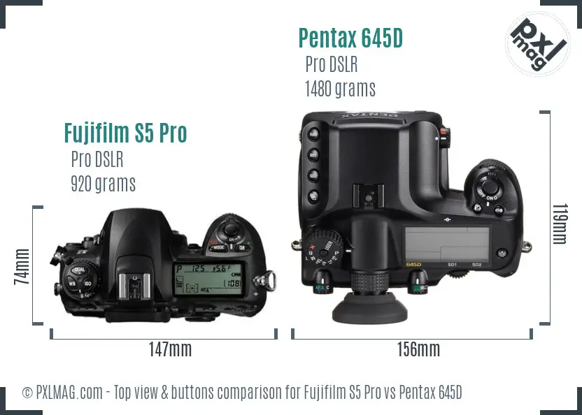 Fujifilm S5 Pro vs Pentax 645D top view buttons comparison