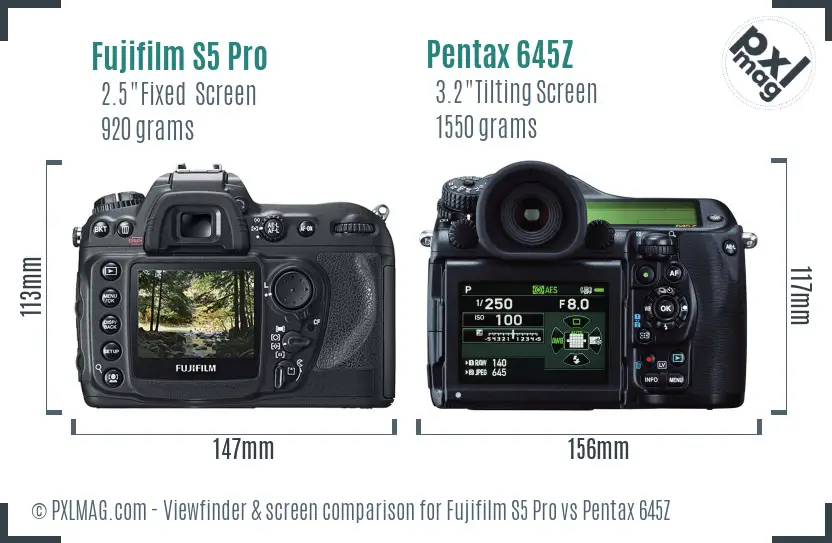 Fujifilm S5 Pro vs Pentax 645Z Screen and Viewfinder comparison