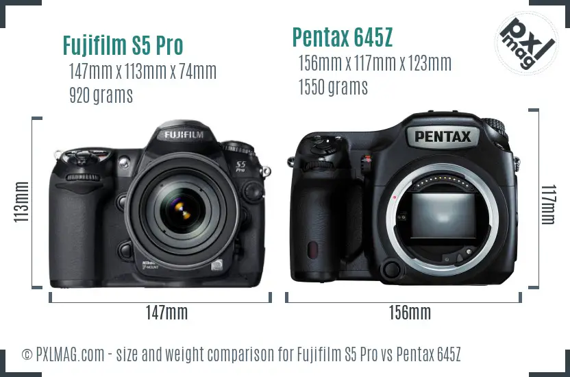 Fujifilm S5 Pro vs Pentax 645Z size comparison