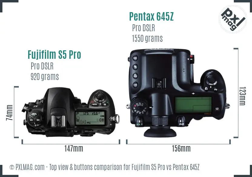 Fujifilm S5 Pro vs Pentax 645Z top view buttons comparison