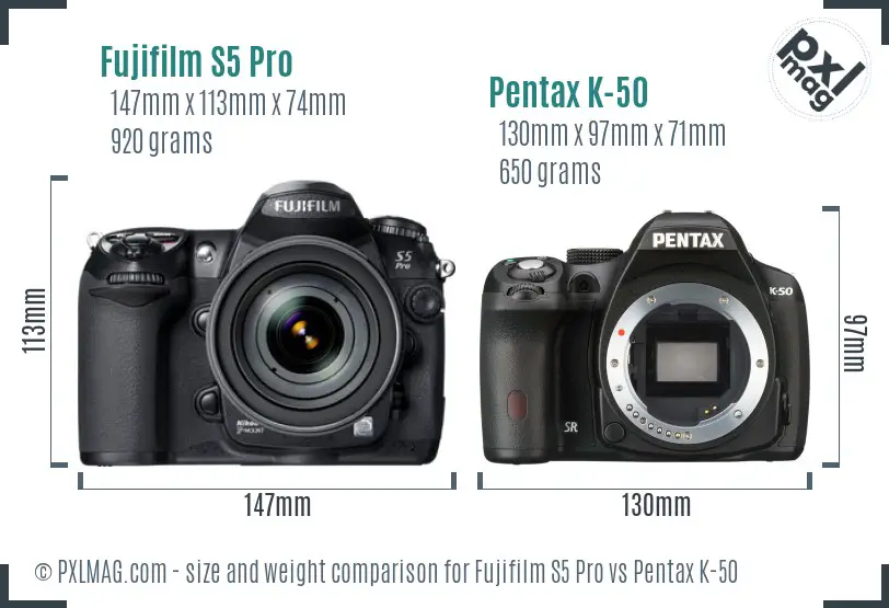 Fujifilm S5 Pro vs Pentax K-50 size comparison