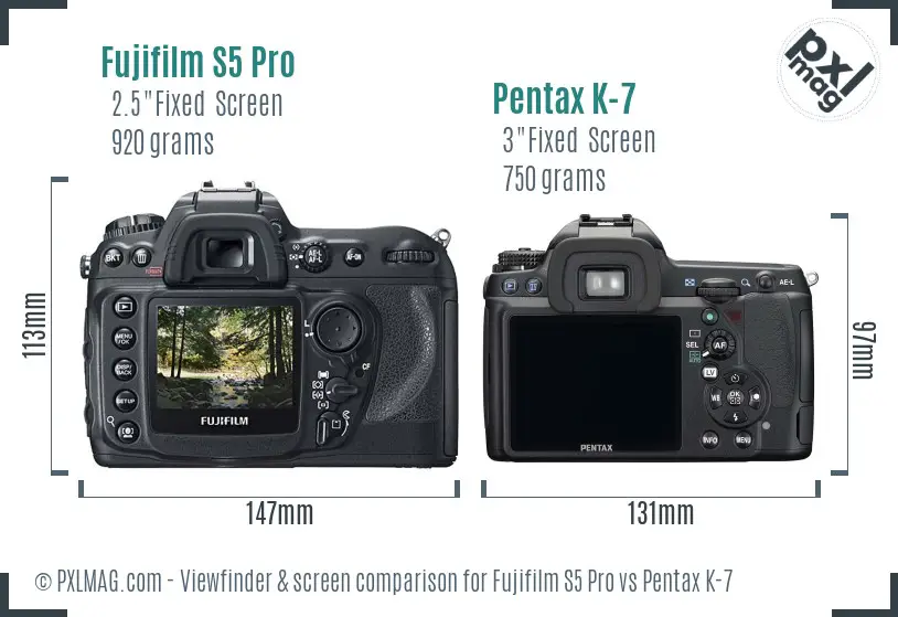 Fujifilm S5 Pro vs Pentax K-7 Screen and Viewfinder comparison