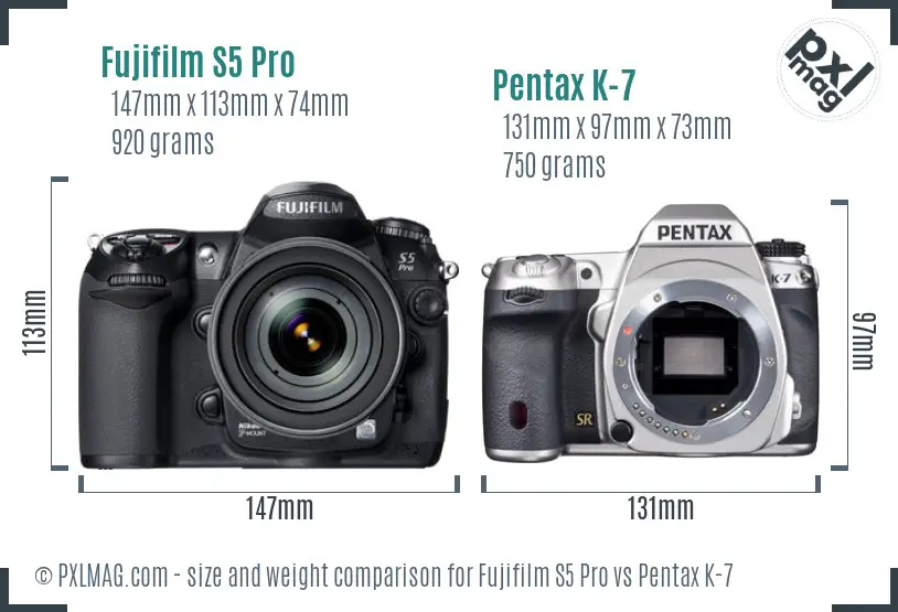 Fujifilm S5 Pro vs Pentax K-7 size comparison