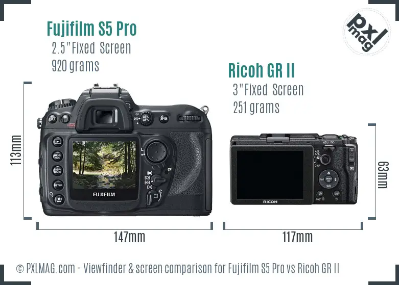 Fujifilm S5 Pro vs Ricoh GR II Screen and Viewfinder comparison