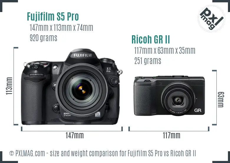 Fujifilm S5 Pro vs Ricoh GR II size comparison