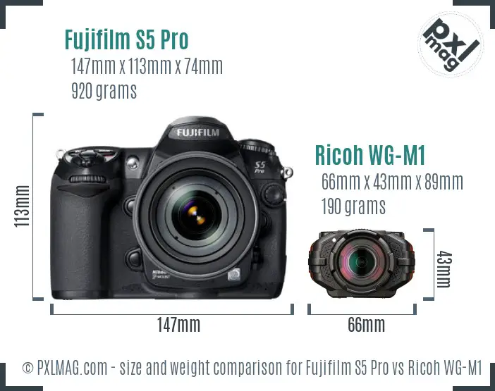 Fujifilm S5 Pro vs Ricoh WG-M1 size comparison