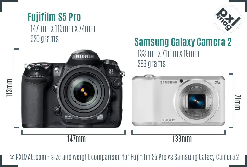 Fujifilm S5 Pro vs Samsung Galaxy Camera 2 size comparison