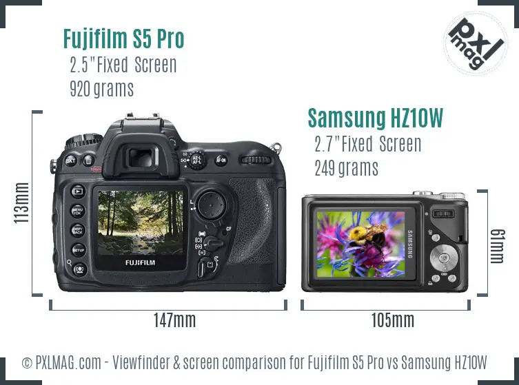 Fujifilm S5 Pro vs Samsung HZ10W Screen and Viewfinder comparison