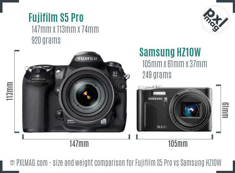 Fujifilm S5 Pro vs Samsung HZ10W size comparison