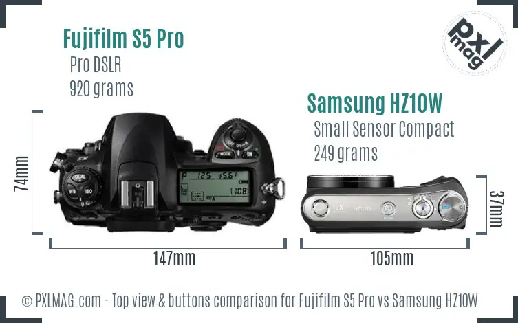 Fujifilm S5 Pro vs Samsung HZ10W top view buttons comparison