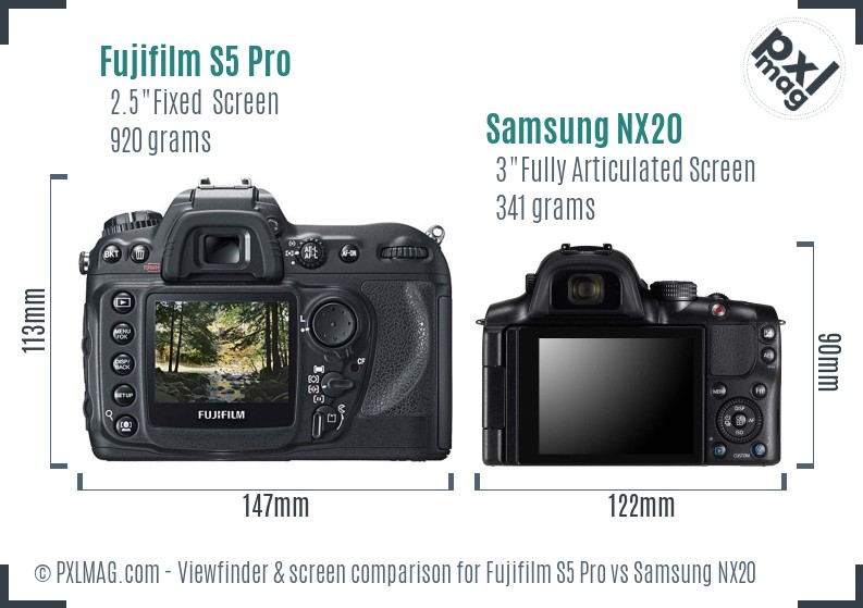 Fujifilm S5 Pro vs Samsung NX20 Screen and Viewfinder comparison