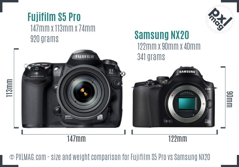 Fujifilm S5 Pro vs Samsung NX20 size comparison