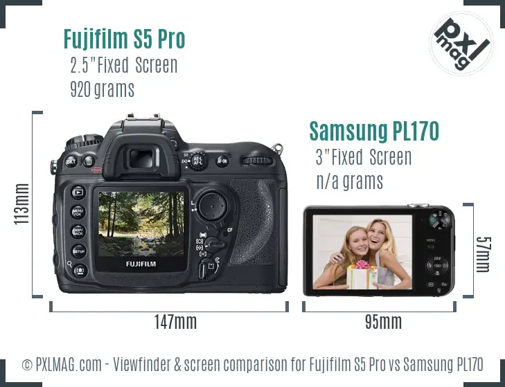 Fujifilm S5 Pro vs Samsung PL170 Screen and Viewfinder comparison