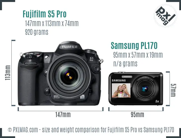 Fujifilm S5 Pro vs Samsung PL170 size comparison