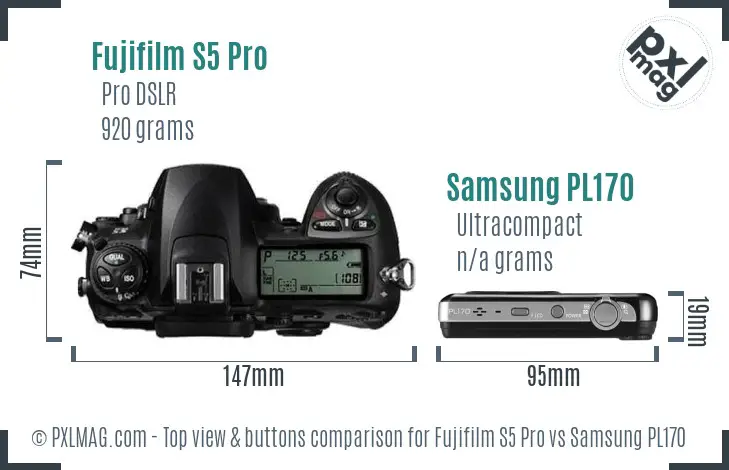 Fujifilm S5 Pro vs Samsung PL170 top view buttons comparison