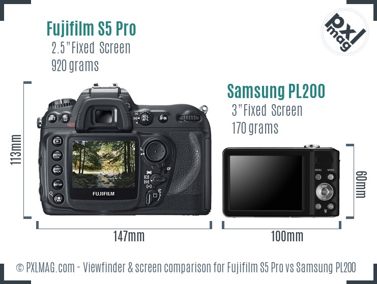 Fujifilm S5 Pro vs Samsung PL200 Screen and Viewfinder comparison