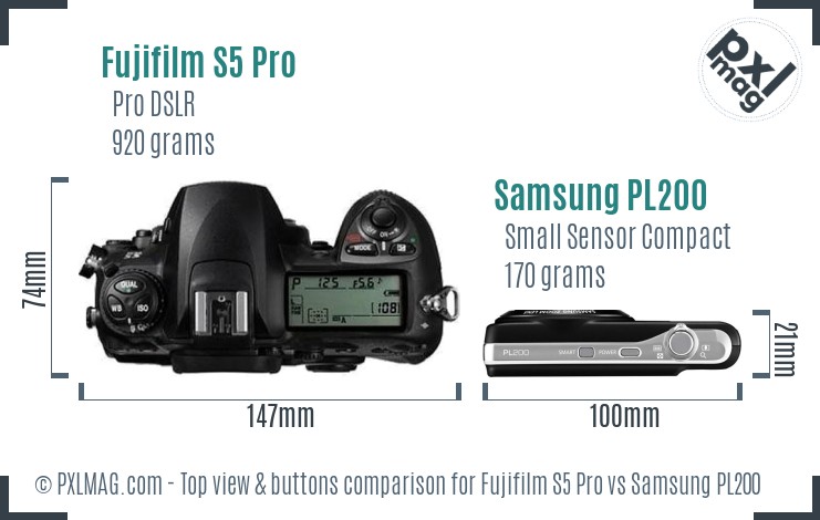 Fujifilm S5 Pro vs Samsung PL200 top view buttons comparison
