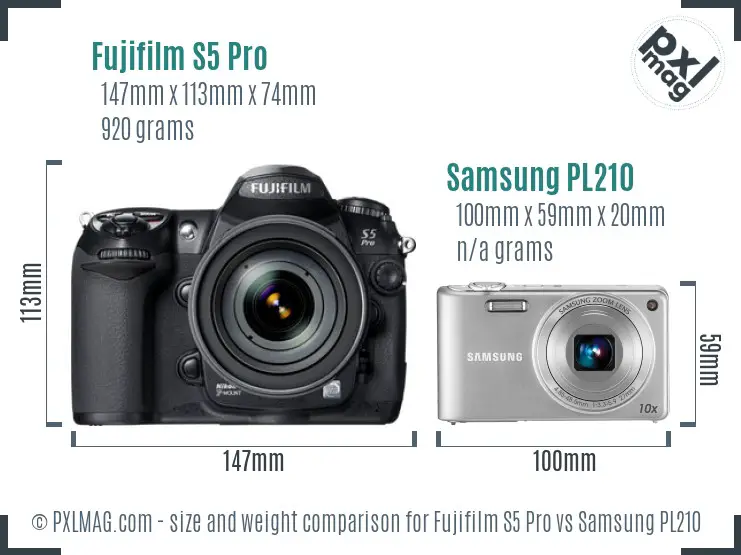 Fujifilm S5 Pro vs Samsung PL210 size comparison