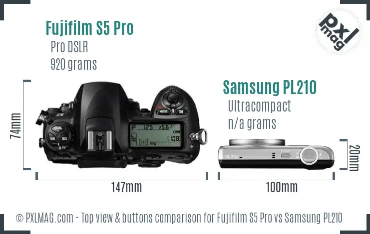Fujifilm S5 Pro vs Samsung PL210 top view buttons comparison