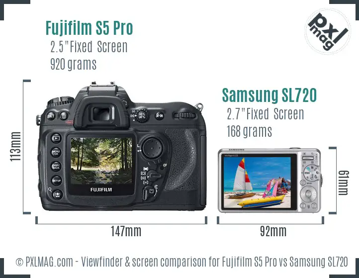 Fujifilm S5 Pro vs Samsung SL720 Screen and Viewfinder comparison