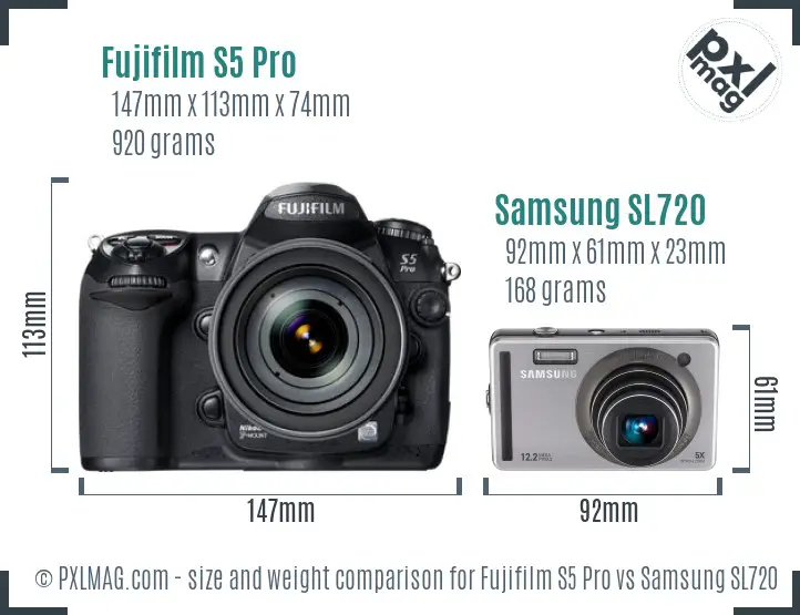 Fujifilm S5 Pro vs Samsung SL720 size comparison