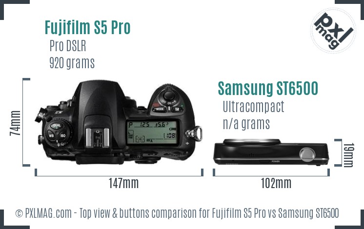 Fujifilm S5 Pro vs Samsung ST6500 top view buttons comparison