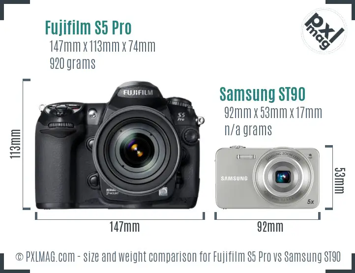 Fujifilm S5 Pro vs Samsung ST90 size comparison