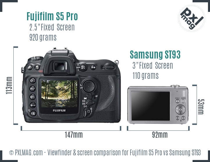 Fujifilm S5 Pro vs Samsung ST93 Screen and Viewfinder comparison