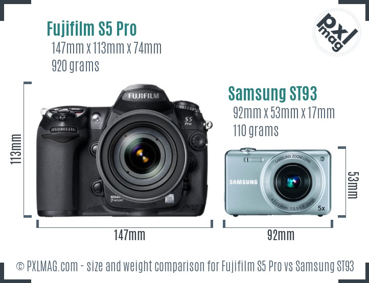 Fujifilm S5 Pro vs Samsung ST93 size comparison