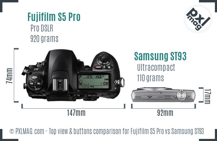 Fujifilm S5 Pro vs Samsung ST93 top view buttons comparison