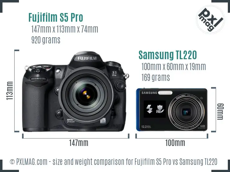 Fujifilm S5 Pro vs Samsung TL220 size comparison Fujifilm S5 Pro vs Samsung TL220 size comparison