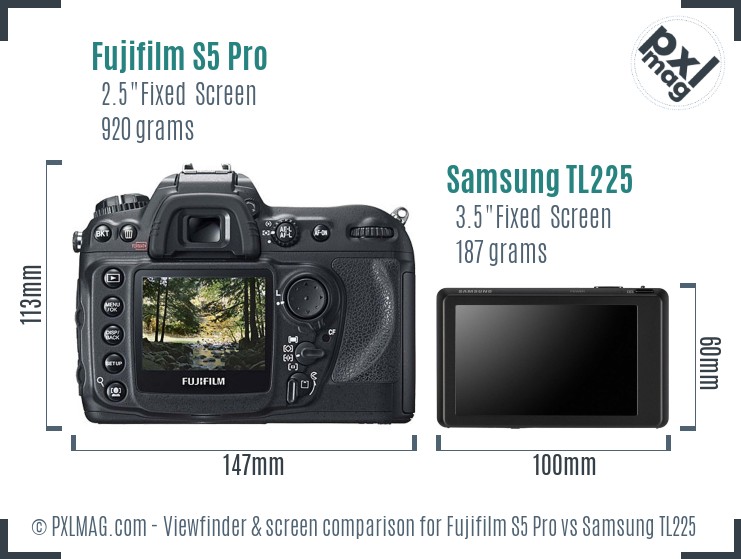 Fujifilm S5 Pro vs Samsung TL225 Screen and Viewfinder comparison