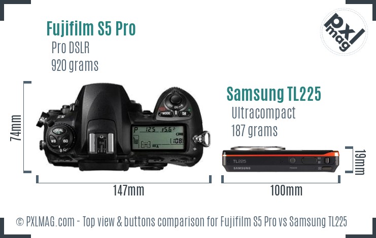 Fujifilm S5 Pro vs Samsung TL225 top view buttons comparison