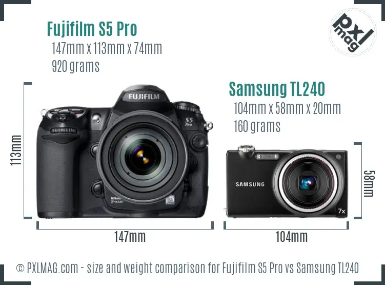 Fujifilm S5 Pro vs Samsung TL240 size comparison