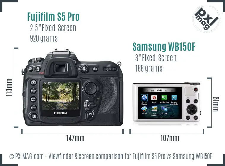 Fujifilm S5 Pro vs Samsung WB150F Screen and Viewfinder comparison