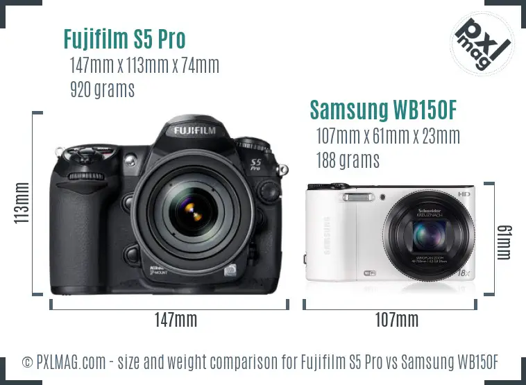 Fujifilm S5 Pro vs Samsung WB150F size comparison