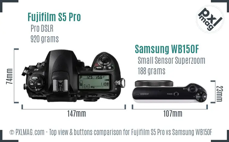 Fujifilm S5 Pro vs Samsung WB150F top view buttons comparison