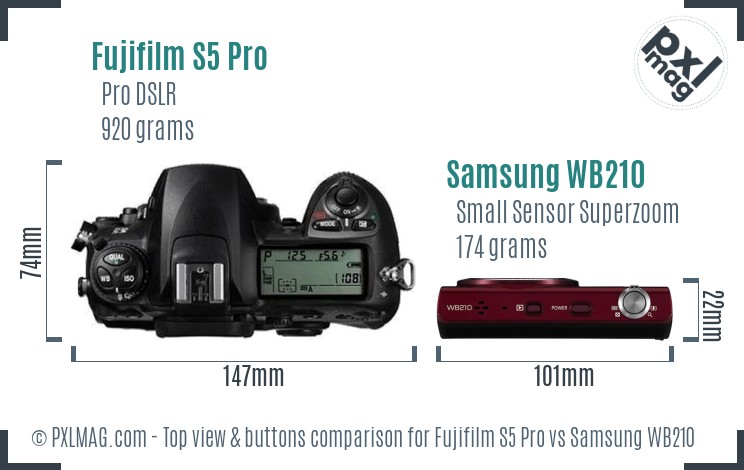Fujifilm S5 Pro vs Samsung WB210 top view buttons comparison